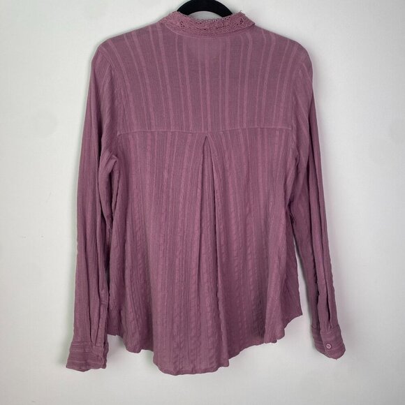Free People Shirt Carter Dobby Cotton Button Down Purple Size M Bohemian - Picture 6 of 10